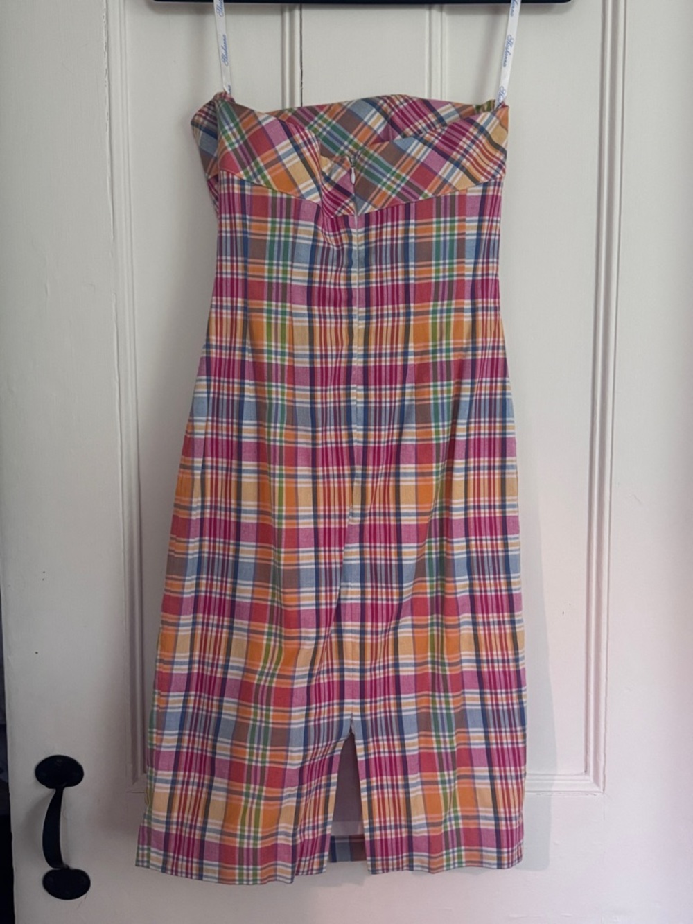 Vintage Y2K Shoshanna Madras Plaid Strapless Dress Cotton Made in USA Size 2 - Picture 2 of 7